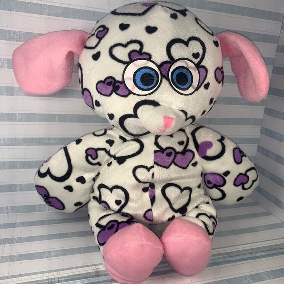 Kellytoy Heart Print Valentines Day Plush Purple Hearts Stuffed Animal Toy - Picture 4 of 6